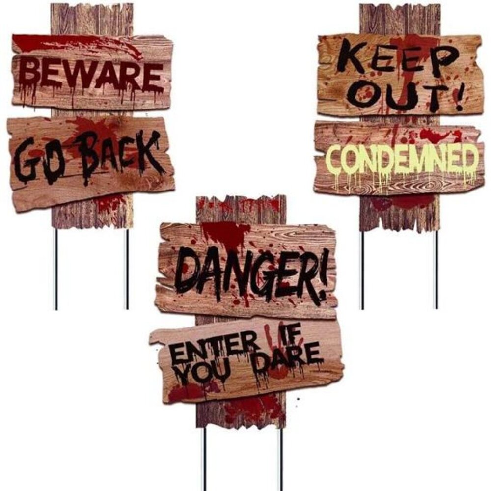 Halloween Decorations, 3 Pack 19" x 16" Yard Signs Stakes Props Outdoor Decor